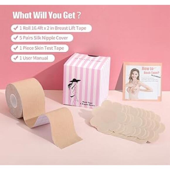 2 Rolls Of 2” Boob Tape & 10 Nipple Covers, Beige, Beauty Secret, Breast Tape - Picture 1 of 2